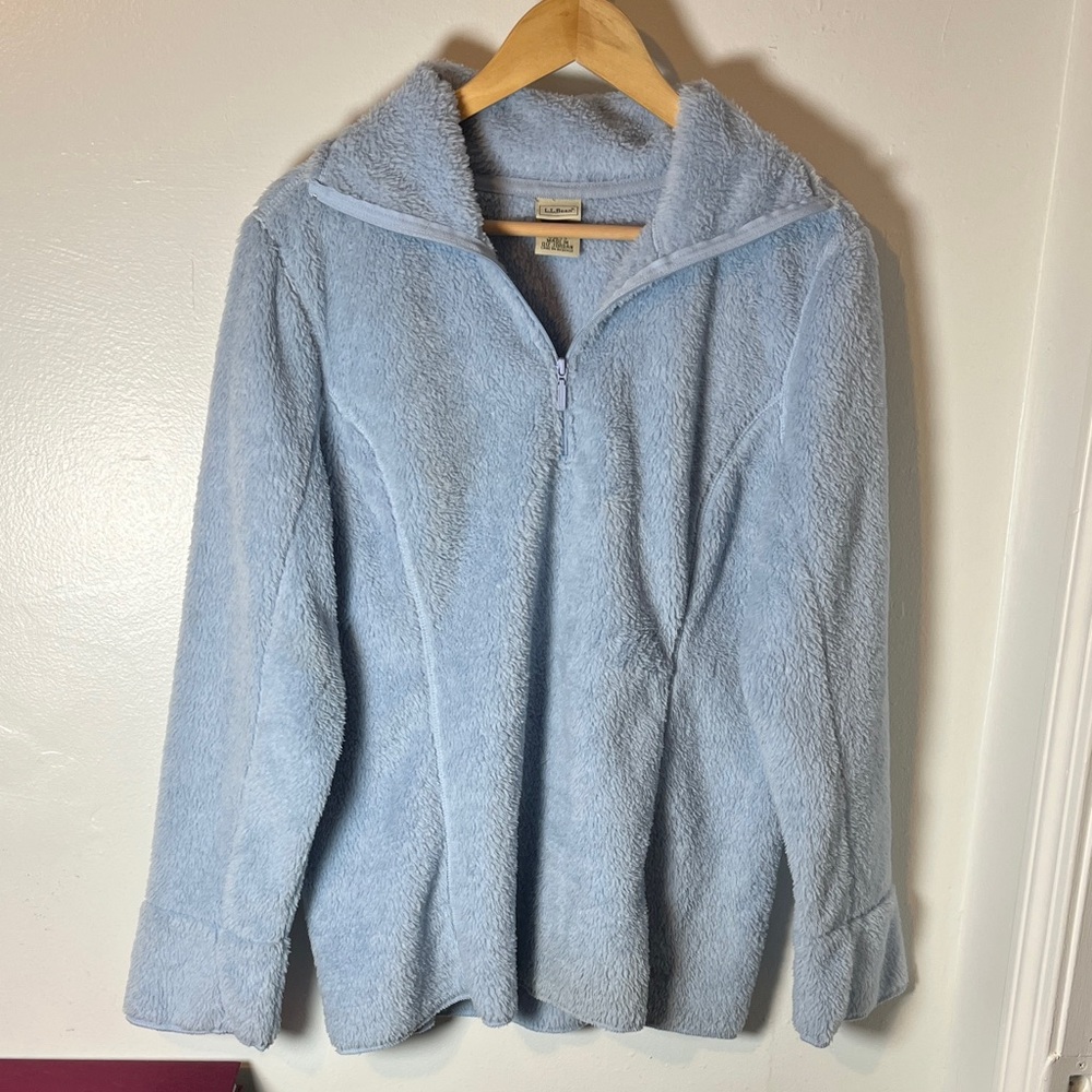 L.L. Bean Sky Blue Soft fleece Pull‎ Over Quarter Zip Sweater Sz Misses L